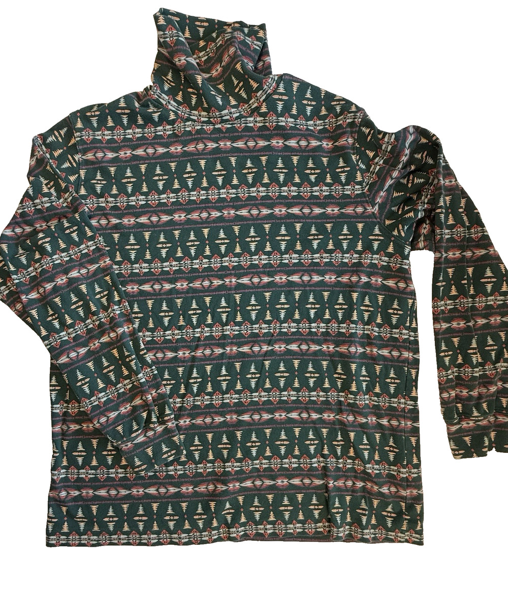 Vt Lands End Turtleneck Large Southwestern Aztec Cabincore Rustic Retro Camp